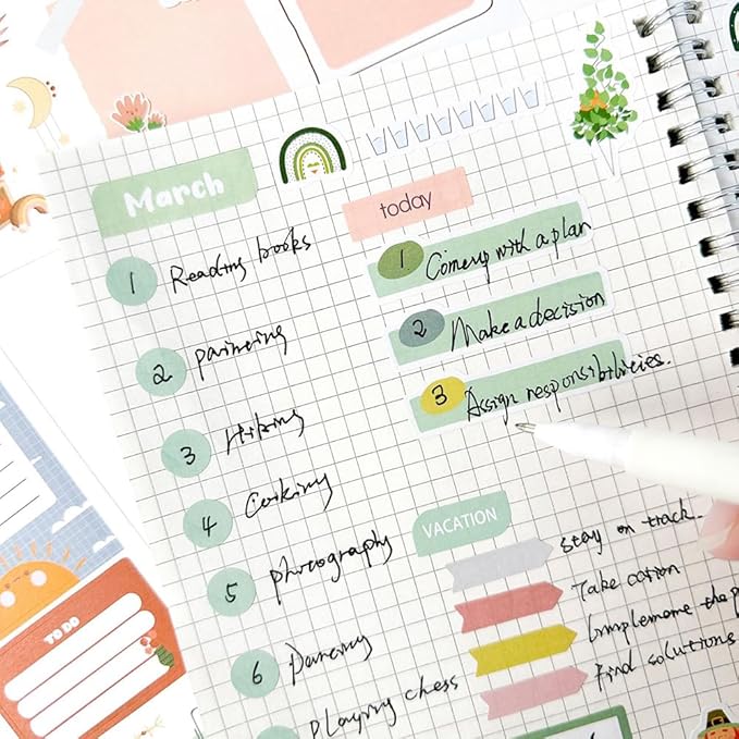 1700+ Planner Stickers Book, 24 Sheets Waterproof Repositionable Stickers for Journal, Bullet Planner, Scrapbook & Calendar, Functional Decorative Sticker Set & Gift (Boho Style)