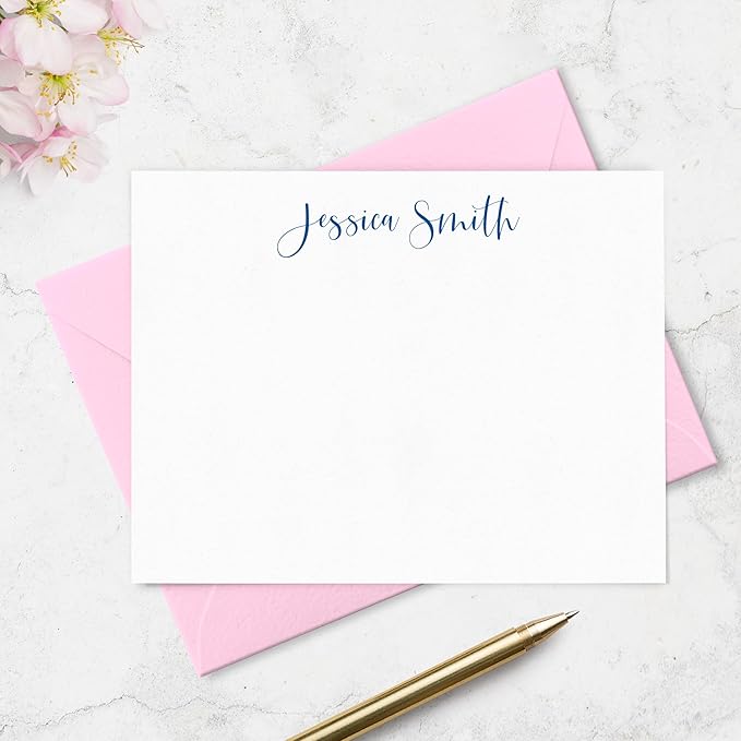 Personalized Stationery Note Cards and Envelopes Set for Women Customized with Name in Script Font, Choose Ink & Envelope Colors | Fairmont & Grove Paper Co. (Font Style #2)