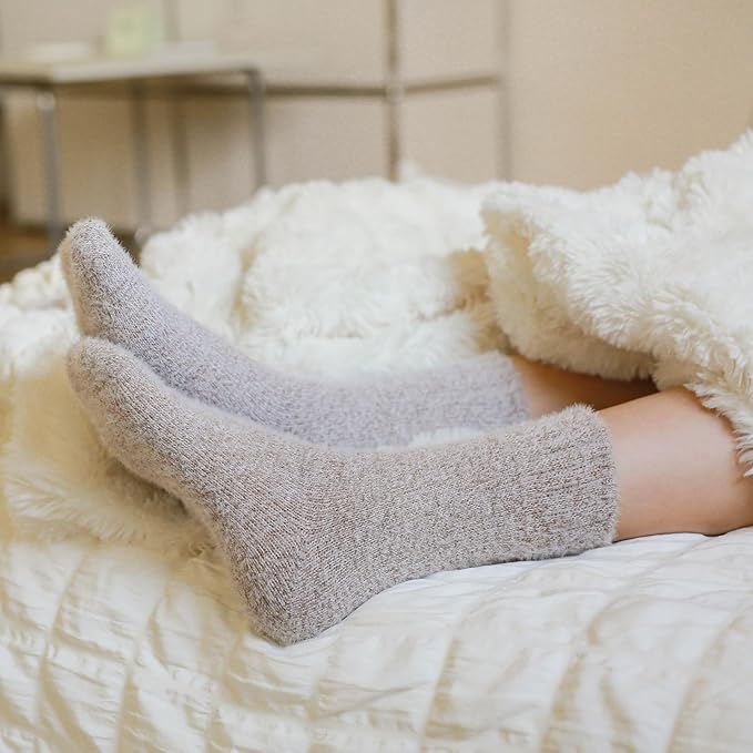 SISOSOCK 5 Pairs Fuzzy Soft Cozy Fluffy Socks for Women, Casual Warm Sleep Comfy Socks, Thick Winter Plush Gifts for Women