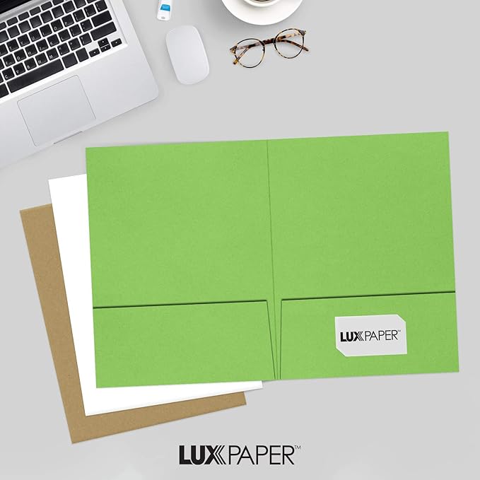 LUXPaper 9" x 12" Presentation Folders | Two Pocket | Limelight Green | 100lb. Cover | 10 Qty