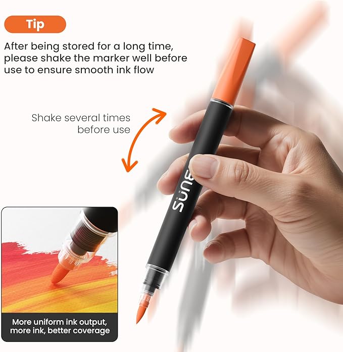SUNEE 48 Colors Acrylic Paint Markers, Dual Tip with Bullet and Brush Tip Paint Pens with Automatic Ink Control System, Coloring Markers for Rock, Wood, Canvas, Glass DIY Crafts Art Supplies Kit