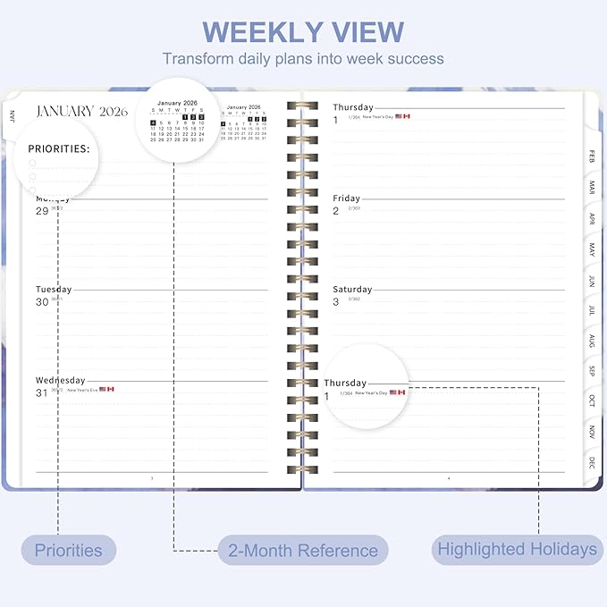 2026 Planner, Weekly and Monthly Academic Planner Calendar (JAN.2026 - DEC.2026), Planning Agenda Book, for Office Desk Accessories and School Supplies, A5(6.3" x 8.5")