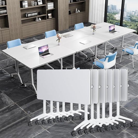 Conference Table, Folding Conference Tables for 2-20 People, Modern Conference Room Table with Wheels, Super Sturdy Large Rectangle Mobile Meeting Seminar Tables for Office (6PCS 61.0in)