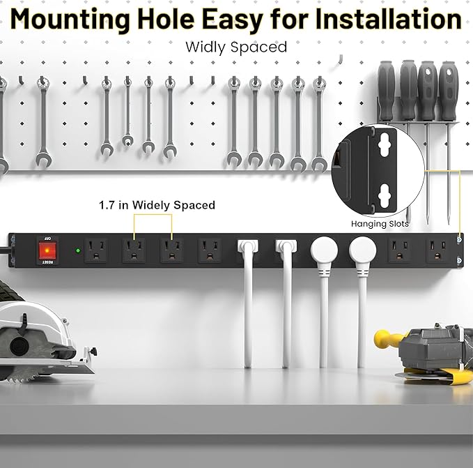 KF 10 Outlet Long Power Strip, Heavy Duty Surge Protector with 2100J, 15A/1875W Wall Mount Power Strip with Upgraded Switch, 6FT Extension Cord, Black