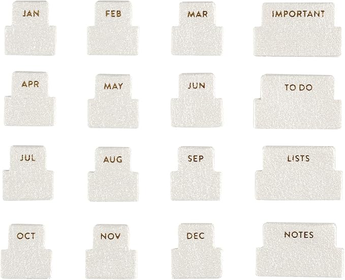 Erin Condren Vegan Leather Monthly Adhesive Tabs, Functional Planner Tabs for Organization, Sticky Index Page Markers, Journal and Notebook Accessories, Ivory + Gold