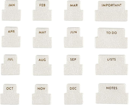 Erin Condren Vegan Leather Monthly Adhesive Tabs, Functional Planner Tabs for Organization, Sticky Index Page Markers, Journal and Notebook Accessories, Ivory + Gold