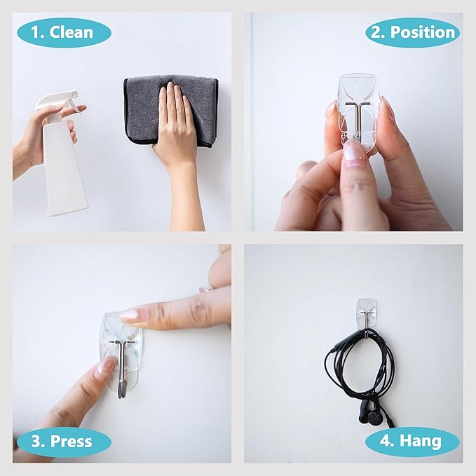 Medium Clear Wall Hooks, 36 Hooks+48 Removable Strips, Wire Hooks with Adhesive Strips Damage-Free, Utility Hooks Heavy Duty, No Tools Wall Hooks for Hanging, Value Pack