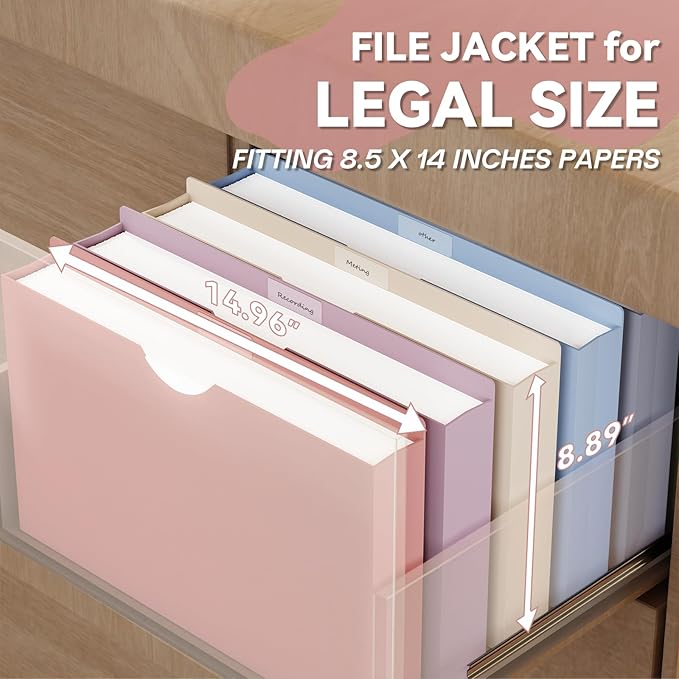 Plastic 2 Inch Manila File Jackets,Legal Size,12 Pack Manilla Pocket Folders,Expandable File Jackets for Document,Expansion Pocket,Straight Cut Tab,Poly Project File Jacket,Pastel Color