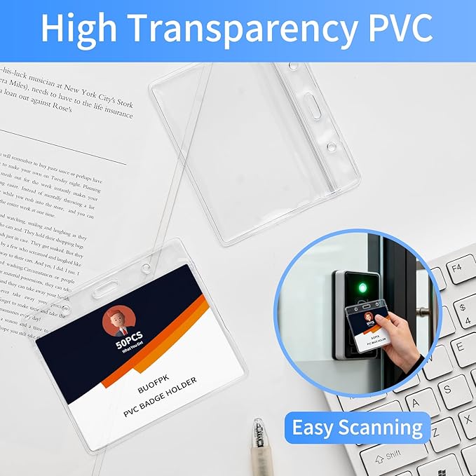 50 pcs Clear Horizontal ID Badge Holder, Waterproof Plastic Name Tag Sleeve with Resealable Zip, 2.44" x 3.7"Card Protector for Nurse, Teacher, Student, Office, School Use