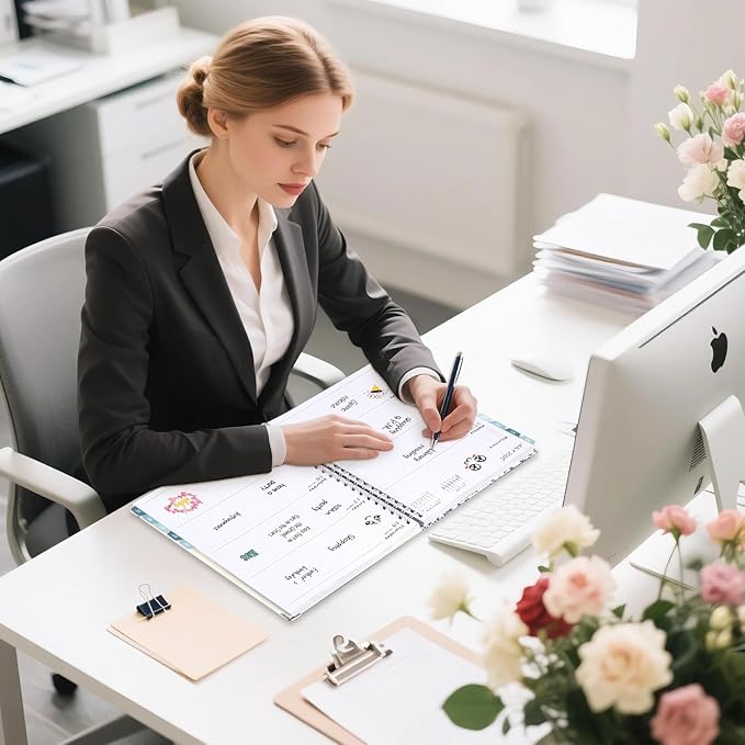 GuassLee Large 2026 Planner, Weekly and Monthly Planner from January 2026-December 2026, 8.5"x 11" Calendar Agenda Book with Back Pocket, Stickers for Home Office School Supply, Blue Floral, A4 Size