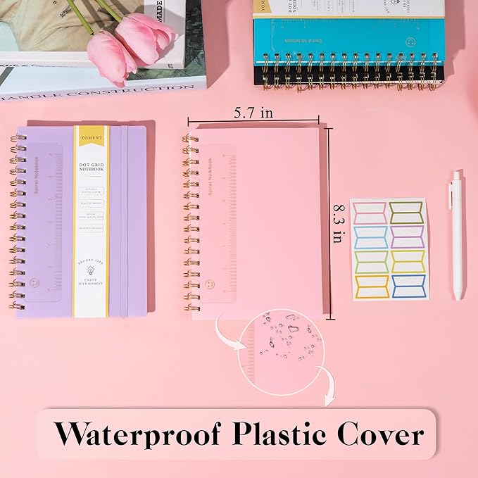 Dot Grid Spiral Notebook A5 Spiral Bullet Dotted Journal 160 Pages Thick Dot Paper Notebooks Plastic Hardcover Spiral Notebook 5x7 Wire Bound Notebooks for Note Taking School Office Supplies,Pink