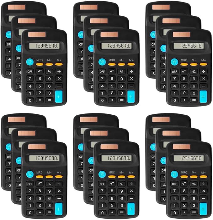 18 Pack Basic Calculators for Students, Pocket Calculator Bulk Classroom Mini Calculators Solar and Battery Dual Powered Handheld Calculator 8 Digit Display for Office School and Home (Black)