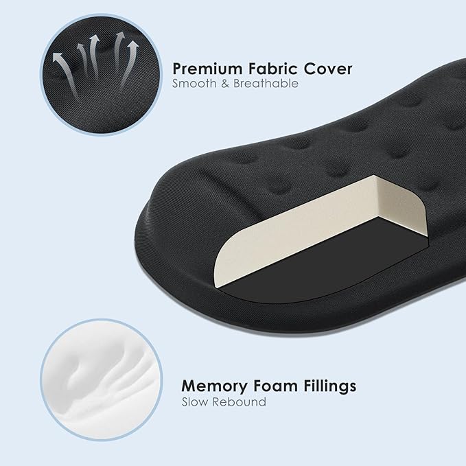 VANKEY Large Mouse Wrist Rest, Soft Memory Foam Wrist Pad for Mouse, Mouse Wrist Support Pad for Office Work, PC Gaming, Wrist Pain Relief (Black)