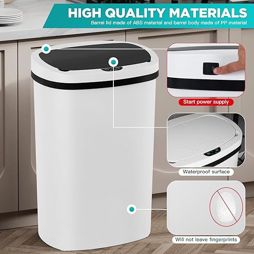PayLessHere 13 Gallon Trash Can Kitchen Trash Can Automatic Garbage Can with Lid Touch Free High-Capacity Motion Sensor for Kitchen Bedroom Bathroom Office Wateproof Trash Bin (3, White)