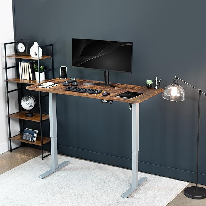 VIVO Electric 60 x 30 in Rustic Standing Desk, Memory Height Adjustment, 1B Series, Vintage Brown Top Gray Frame, DESK-KIT-1G6N-30