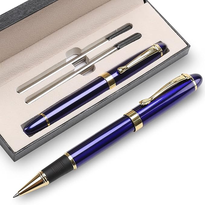 YIVONKA Luxury Ballpoint Pens Nice Ball Pen Best Gift for Men Professional Executive Office BallPens Classy Gift Box Ballpoint Black Refill Line width 0.5mm (Blue)