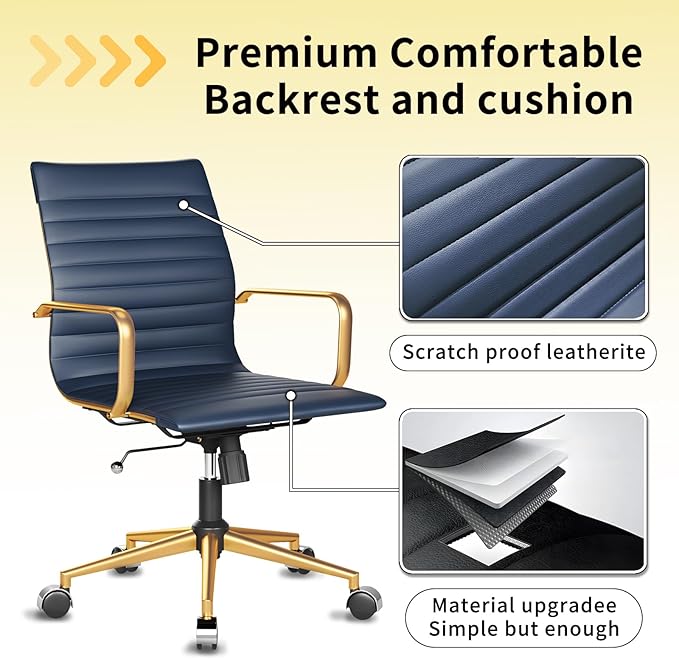 Chair, Desk Computer Chair ，with Armrests ，Ergonomic Office Chair for Home and Office, 17.32 x 22.83 x 35.43 inches, Multiple Colors (Gold Navy)
