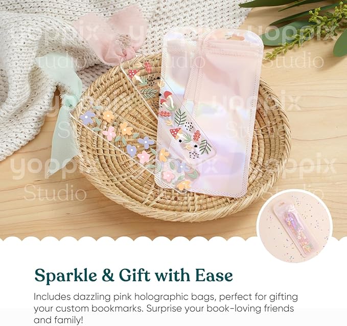 15 Pieces Acrylic Bookmark Blanks (3mm) Thicken Bookmark Making Kit with 20 Pcs Floral UV DTF Sticker, 15 Pcs Ribbon, Suitable for DIY Your Crafts Gifts