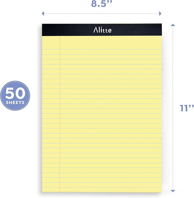Yellow Legal Notepads 8.5 x 11, Pack of 3 - Perforated Wide Ruled Writing Pad - Premium Thick Paper, No Ink Bleeding - Blank Legal Pads For Home, Office, School, Business - 50 Sheets Per