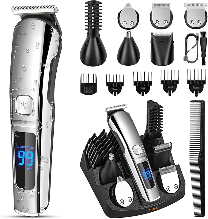 Ufree Beard Trimmer for Men, Waterproof Electric Razor for Nose, Body, Face & Mustache, Cordless Hair Clippers Shavers Grooming Kit, Gifts for Men Husband Father