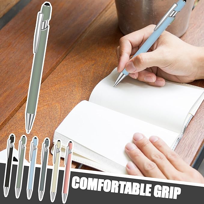 12 Pcs Blue Ink Ballpoint Pen with Stylus Tip, 1.0 mm Metal Pen Stylus Pen for Touch Screens, 2 in 1 Thank You Pen Gift for Friends, Colleagues, Coworker, Office, Family(Moran)