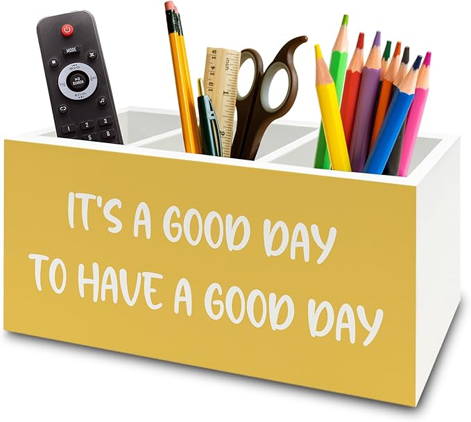 Inspirational Pen Pencil Holder Organizer for Desk, Inspirational Gifts for Women, It's a Good Day to Have a Good Day Motivational Wooden Box Sign for Home Office Desk Tabletop Decorations