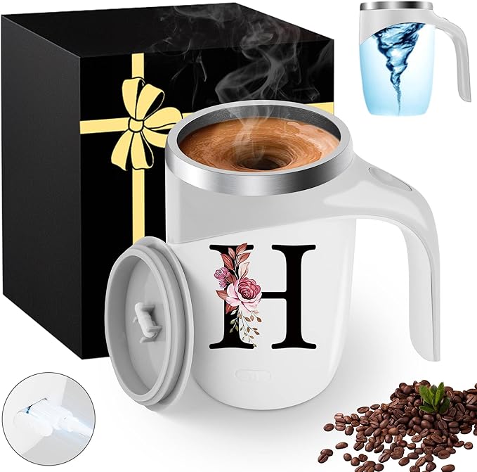 Initial Magnetic Stirring Coffee Mug Stainless Insulated Travel Cup Brides Cute Stuff Her Wedding Day Bridal Shower Bachelorette Party Engaged Engagement Personalized Gifts Special Customized Best,H