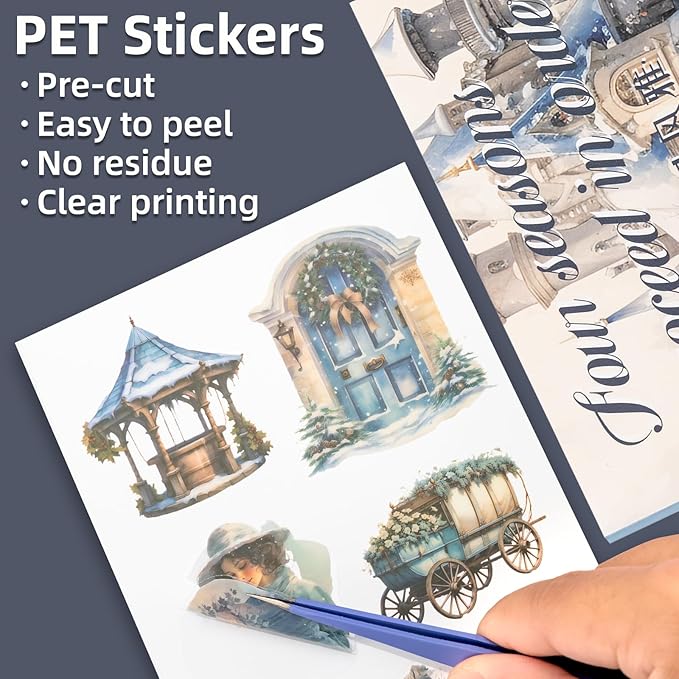 Winter Theme Sticker Scrapbooking Supplies for Junk Journal, 20 Sheets PET Stickers - Vintage Journaling Stickers, Ephemera Sticker Book Pre Cut(TZ-006-002)