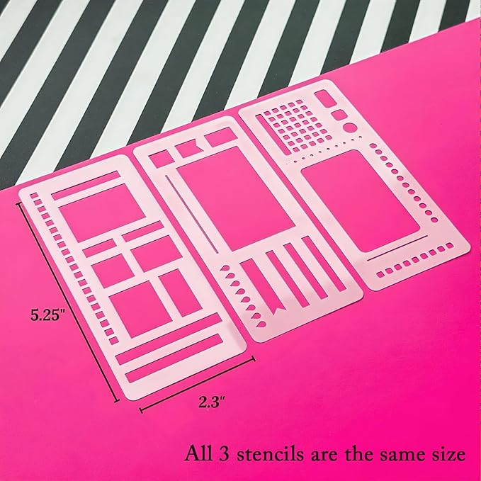 3 Pack Stencils Drafting Tools, Handmade Flexible Record Template, Reusable Templates Planner Stencils for Journaling Checklists Boxes Lines & Daily Planning (#B)