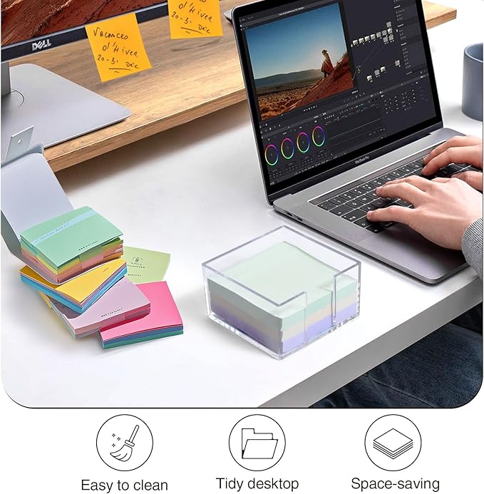 Acrylic Sticky Note Holder, 3 x 3 Clear Acrylic Notepad Holder, Crystal Notepad Organizer Notes Dispenser for School Dorm Home and Office