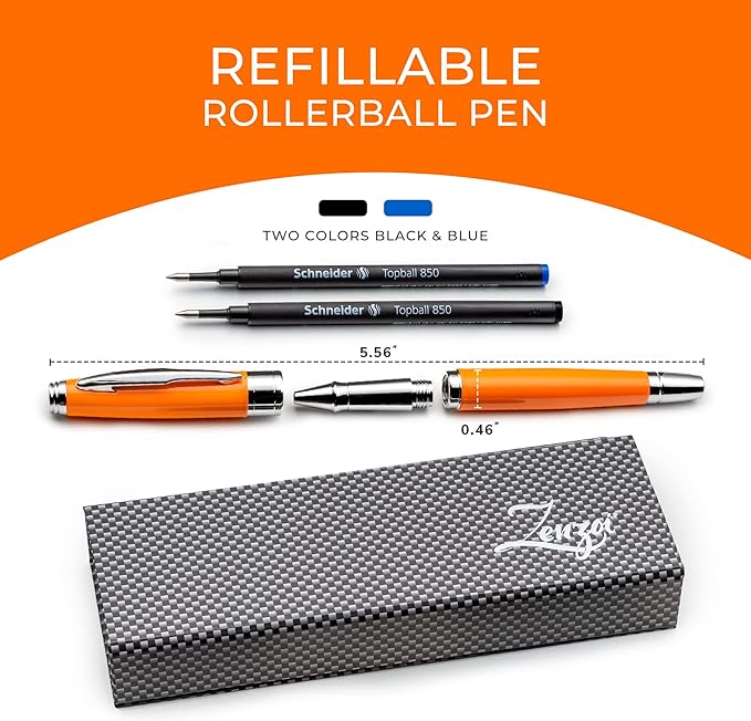 ZenZoi Elegant Orange Pen Set W/Fine Point Rollerball Ink – Luxury Writing Pens For Men Or Women. Nice Pen Gift Set W/Roller Ball Tip Refills & High End Pen Box. Executive Smooth Quality Writing Pens