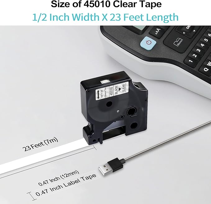 BOYEEZON Compatible D1 Clear Tape Replacement for DYMO D1 Label Tape 45010 S0720500 Clear 12mm Labeling Refills for Dymo Labelmanager 160 360D 280 420P 450 Duo, 1/2 Inch x 23 Feet, 3-Pack
