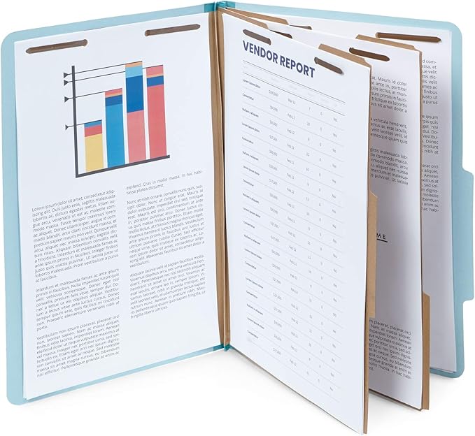 10 Blue Legal Size Classification Folders - 2 Divider 2 Inch Tyvek expansions - Durable 2 Prongs Designed to Organize Standard Law Client Files, Office Reports - Legal Size, 8 3/4 x 14 3/4, 10 Folders