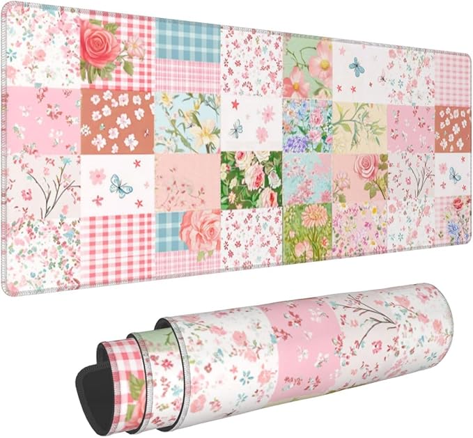 Patchwork Mouse Pad 31.5 X 11.8 Inch Big Desk Rubber Base Stitched Edges Keyboard Pad XXL Mouse Mat for Home Game and Office
