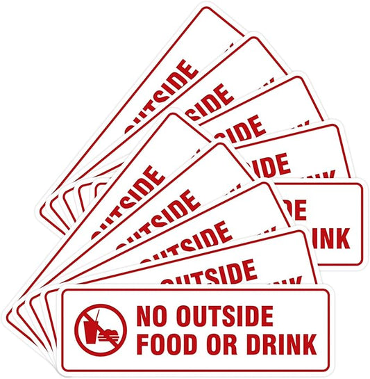 Standard No Outside Food or Drink Door/Wall Sign - White/Red - Medium 10 Pack