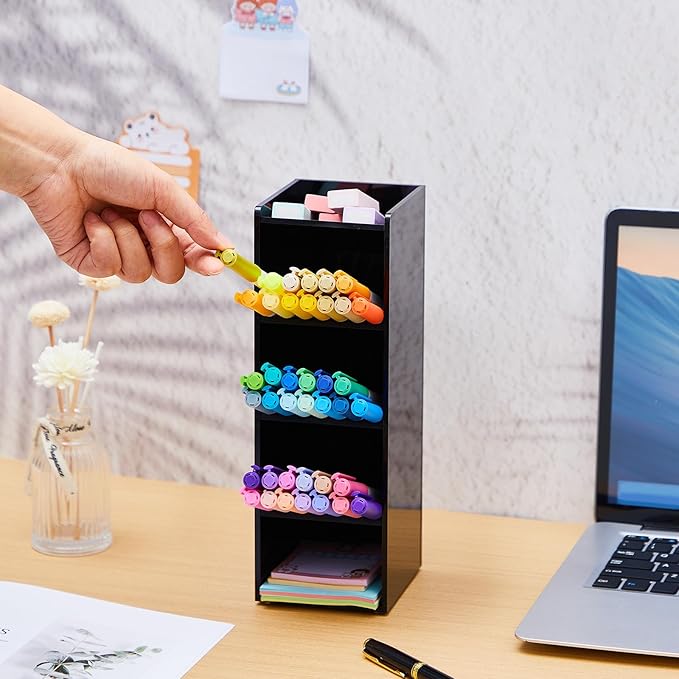 Acrylic Pen Organizer Storage for 50 Markers Vertical Marker Organizer Acrylic Pen Display Holder for Office Desk Desktop Stationery Pencil Storage, Black, 3.4 x 4 x 10.2 Inch