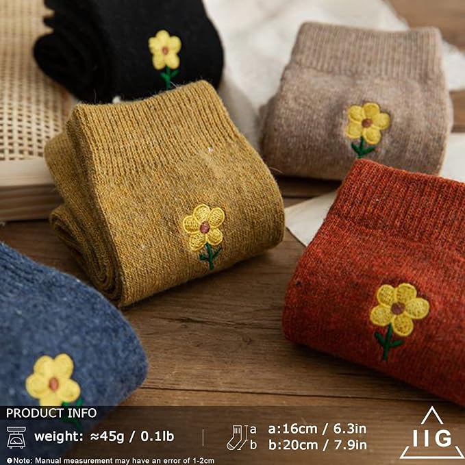 IIG Cute Warm Wool Socks for Women Super Cozy Thick Crew Winter Socks Gifts, 5 Pairs