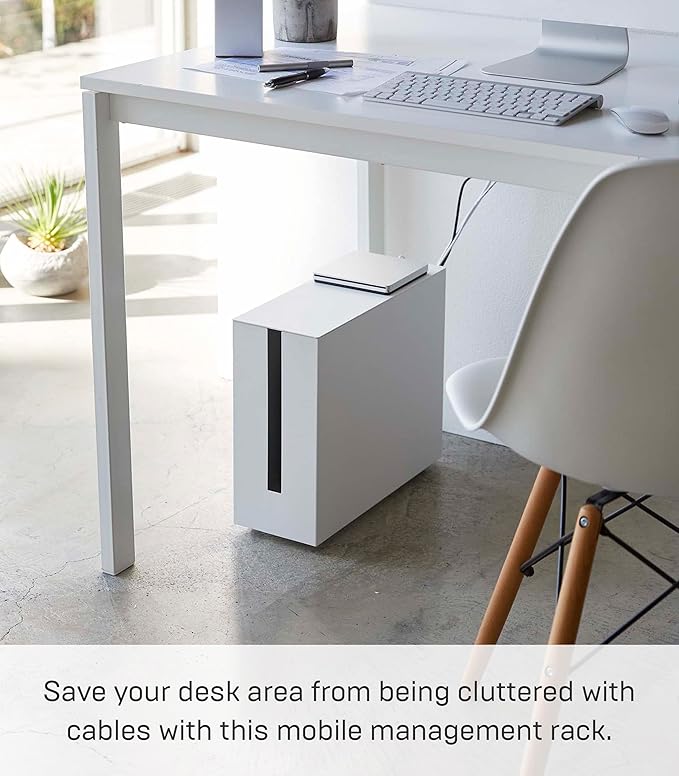 Yamazaki Home Rolling Cable Management Cord Power Strip/Surge Protector Storage Organizer for office or Bedroom Steel One Size White