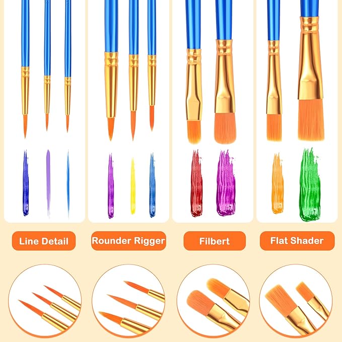 ESRICH Acrylic Paint Brushes Set, 20 Packs / 200 Pcs Nylon Hair Paint Brushes,Paint Brush Set Suitable for Oil,Watercolor,Rock Body Face Art, Kids Adult Perfect Art Painting Craft Paint Brush Kits.