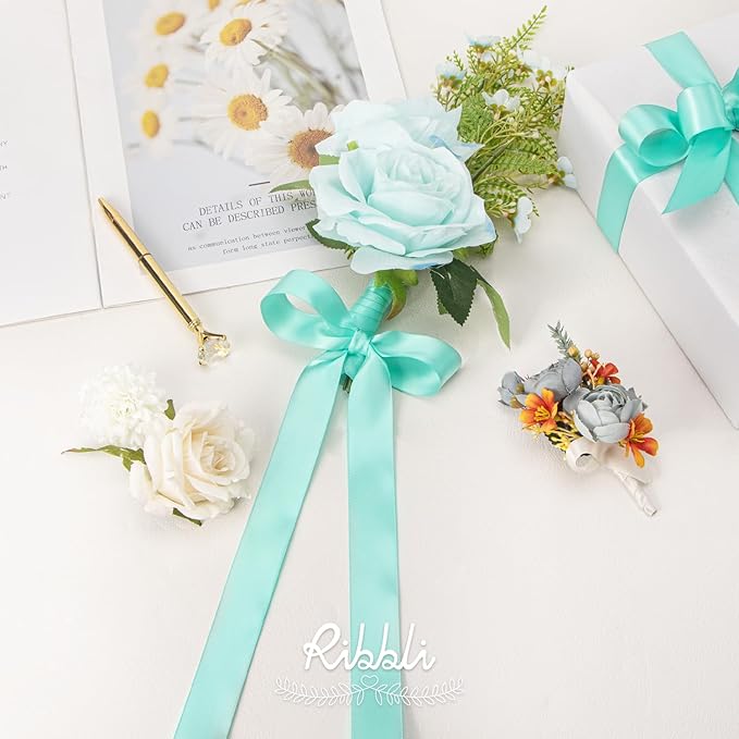 Ribbli Aqua Blue Double Faced Satin Ribbon,1” x Continuous 25 Yards,Use for Bows Bouquet,Gift Wrapping,Wedding Decoration