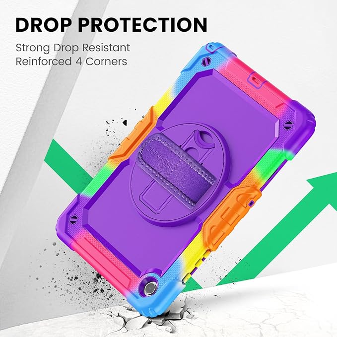 SEYMAC Case for Samsung Galaxy Tab A9+/ A9 Plus 11" (SM-X210/X216/X218), Heavy Duty Shockproof Protective Case with Screen Protector, Rotating Stand, Hand/Shoulder Strap, Purple