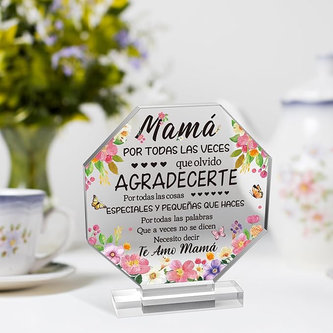 Yopyame Mother’s Day Acrylic Gift - Spanish Mom Birthday Plaque Sign Regalos para Mamá Acrylic Gift for Home Table Desk Shelf Decor Keepsake Gifts for Mom in Spanish Mother’s Gifts from Daughter Son