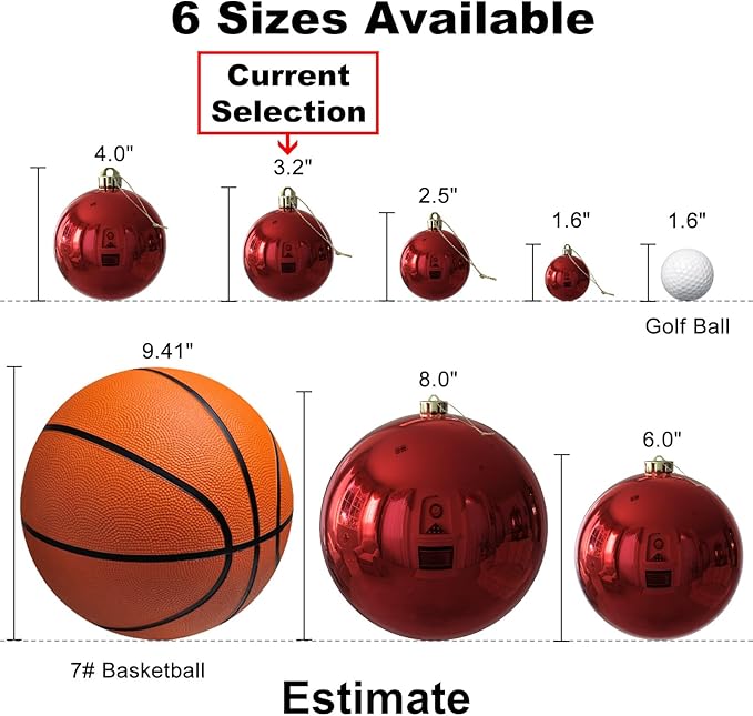 Rose Red 3.2" Large Christmas Balls - Christmas Tree Decoration Ornaments Shatterproof Hanging Balls for Birthday Halloween Holiday Wedding Decorations Set of 18pcs