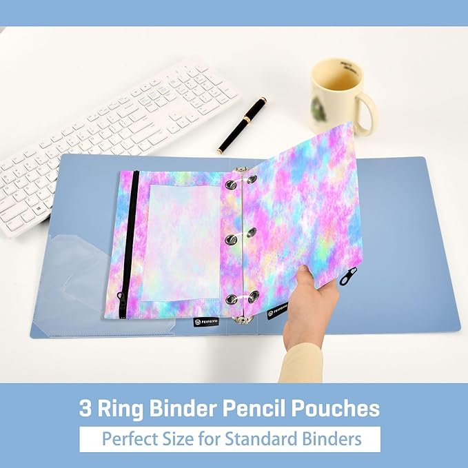 ALAZA Pencil Pouch for 3 Ring Binder, Watercolor Gradient Tie Dye Binder Pencil Pouches with Clear Window Zipper Pencil Case Cosmetic Bags for Office College Supplies, 2PCS