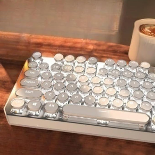 EWEADN Wireless Mechanical Typewriter Keyboard,80% Layout with White Backlit, Anti-Ghosting, Blue Switch Bluetooth/2.4GHz/USB-C Aesthetic Keyboard-White