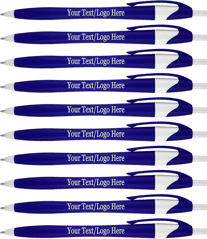 SyPen Personalized Pens With your Custom Logo or Text-500 Pack Bulk-for Businesses, Parties, and Events, Custom Printed Slim Ballpoint Click Pens, Blue Barrel Color, Black Ink