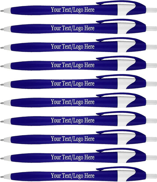 SyPen Personalized Pens With your Custom Logo or Text-500 Pack Bulk-for Businesses, Parties, and Events, Custom Printed Slim Ballpoint Click Pens, Blue Barrel Color, Black Ink