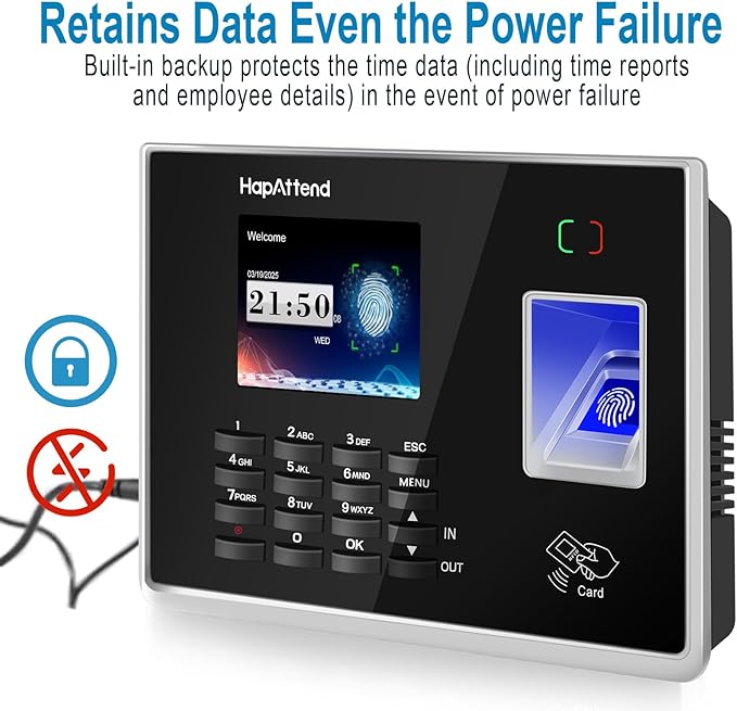 Time Clock - Fingerprint Time Clocks for Employees Small Business Automatic Calculate Hours, H2 Standalone Biometric Clock in Machine for Employees with 5 RFID Cards (0 Monthly Fees)