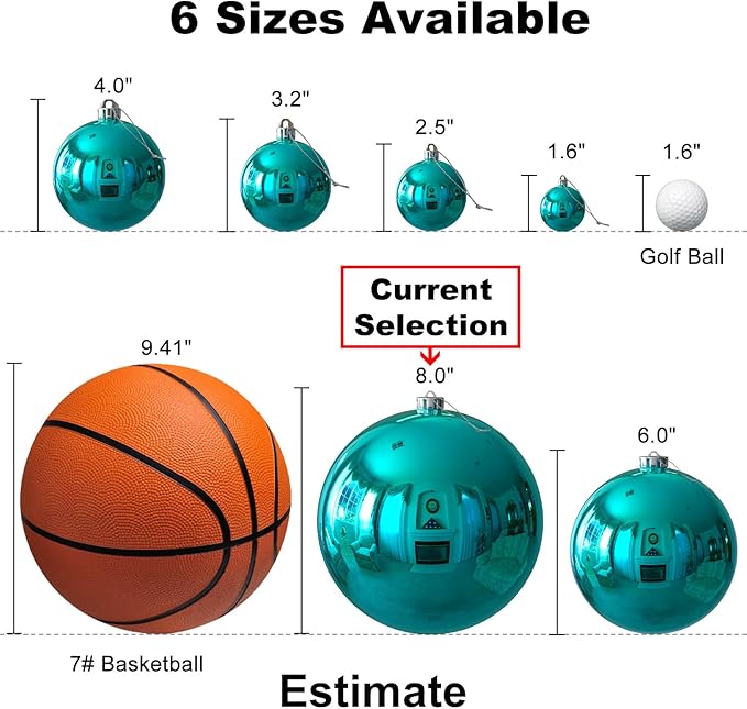 Teal 8.0" Extra Large Christmas Ornaments - Christmas Tree Decoration Balls Shatterproof Hanging Shiny Balls for Birthday Holiday Wedding Decorations Set of 2pcs