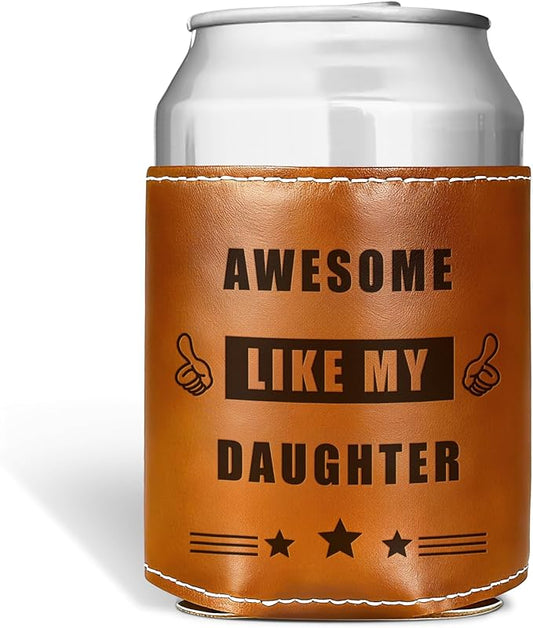 Funny Gifts for Dad from Daughter,Christmas Gifts for Men,White Elephant Gifts for Adults,Mens Birthday Gag Cool Retirement Gifts for Him Husband Grandpa,Leather Can Cooler Sleeve Holder for Soda